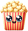 cartoony bucket of popcorn with big eyes and a smile